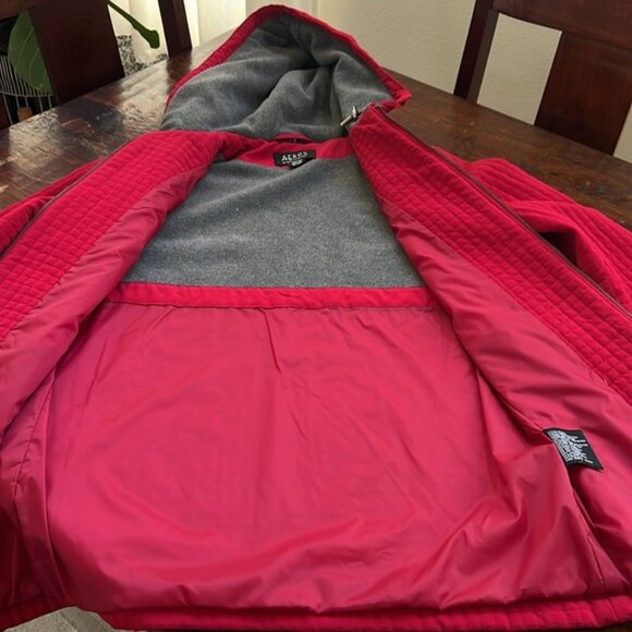 AEROS Kristen Blake Quilted Utility Hooded Jacket Coat Red Gray Lined M - Picture 8 of 11